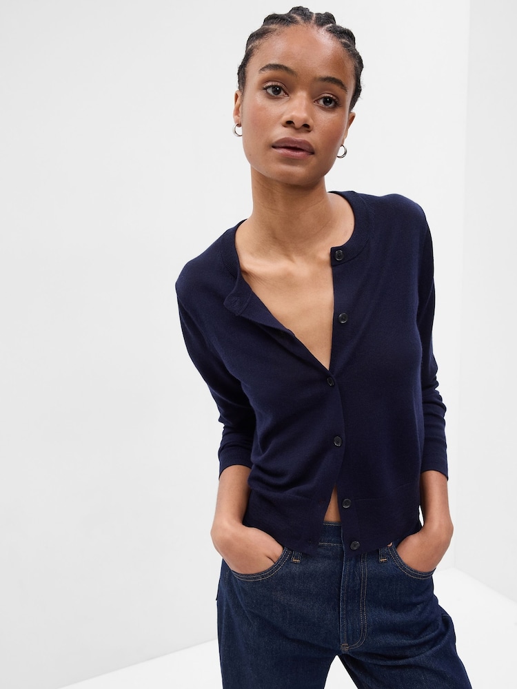 Gap Blue Merino Wool Short Cardigan - Image 1 of 2