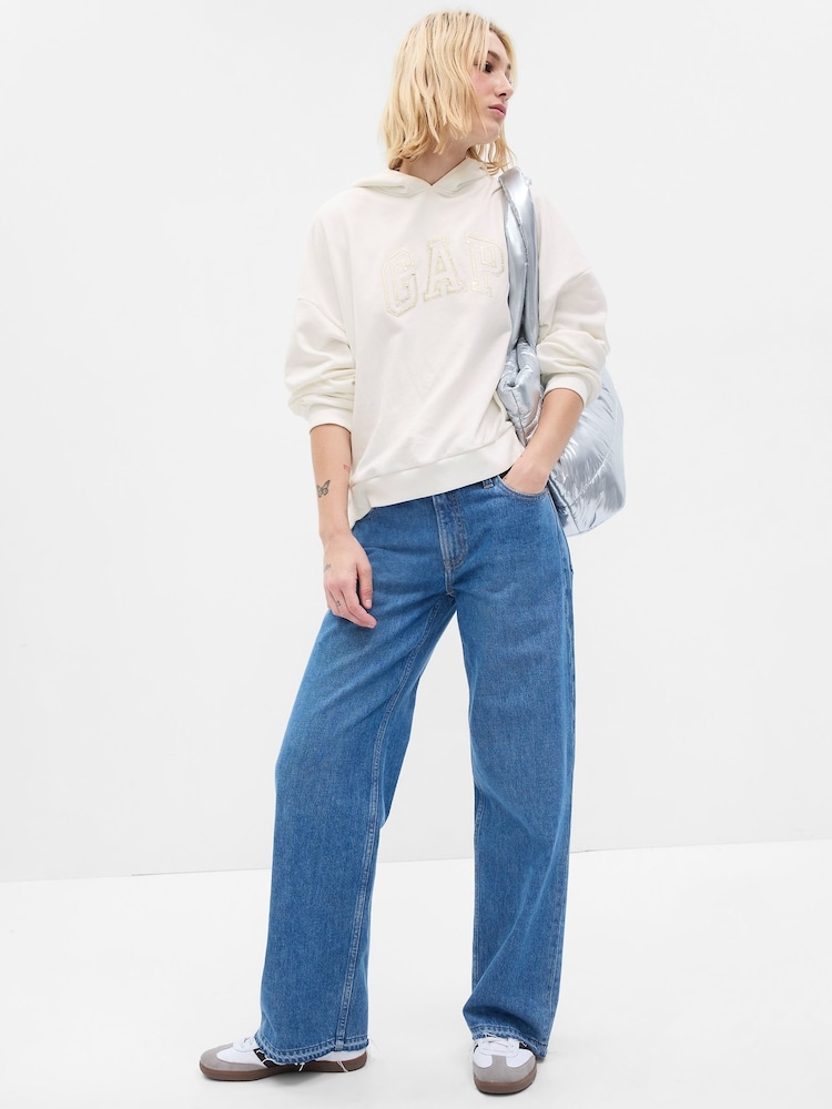 Gap White Vintage Soft Arch Logo Long Sleeve Hoodie - Image 1 of 2