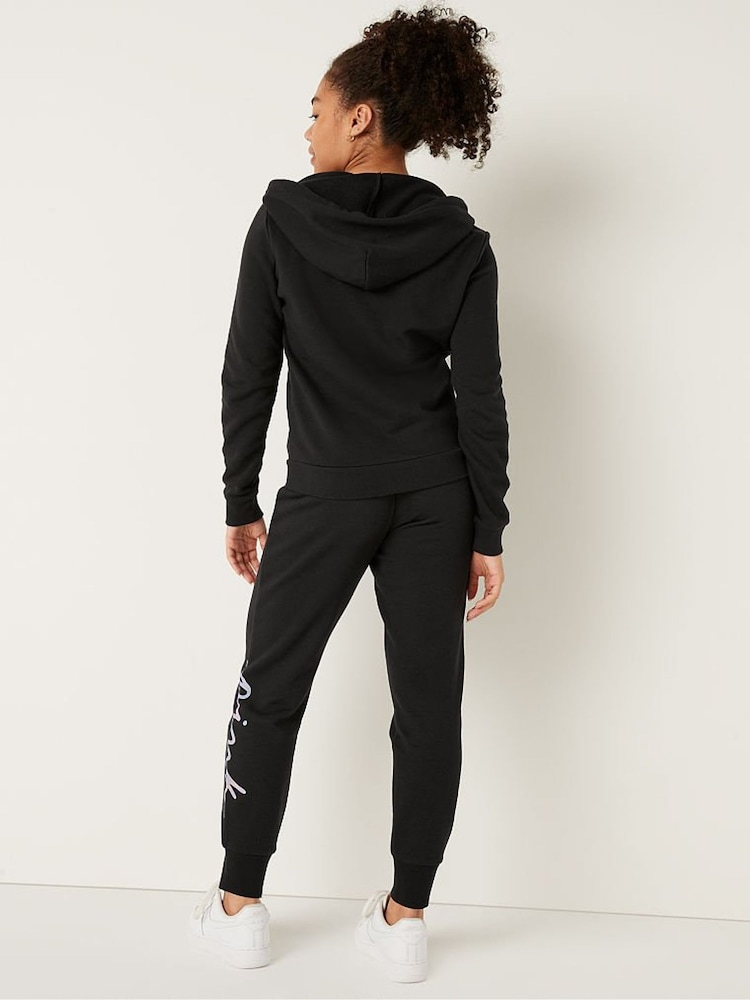 Victoria's Secret PINK Pure Black Script Logo Everyday Lounge Perfect Full Zip Hoodie - Image 2 of 4
