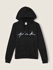 Victoria's Secret PINK Pure Black Script Logo Everyday Lounge Perfect Full Zip Hoodie - Image 3 of 4