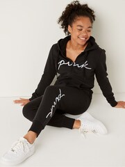 Victoria's Secret PINK Pure Black Script Logo Everyday Lounge Perfect Full Zip Hoodie - Image 4 of 4