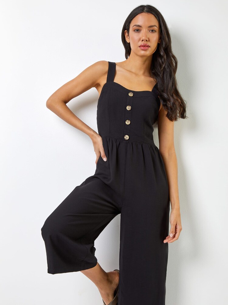Roman Black Wide Leg Culotte Jumpsuit - Image 1 of 5