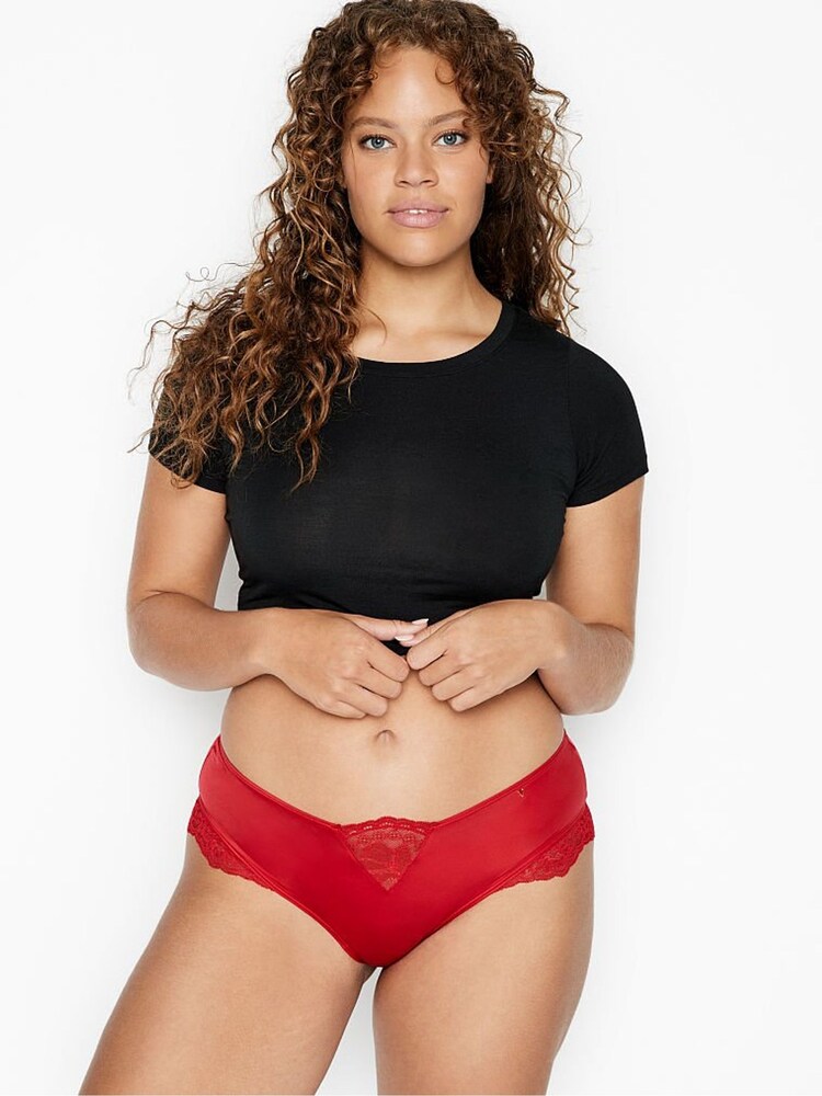Victoria's Secret Lipstick Red Micro Lace Inset Cheeky Knickers - Image 1 of 3