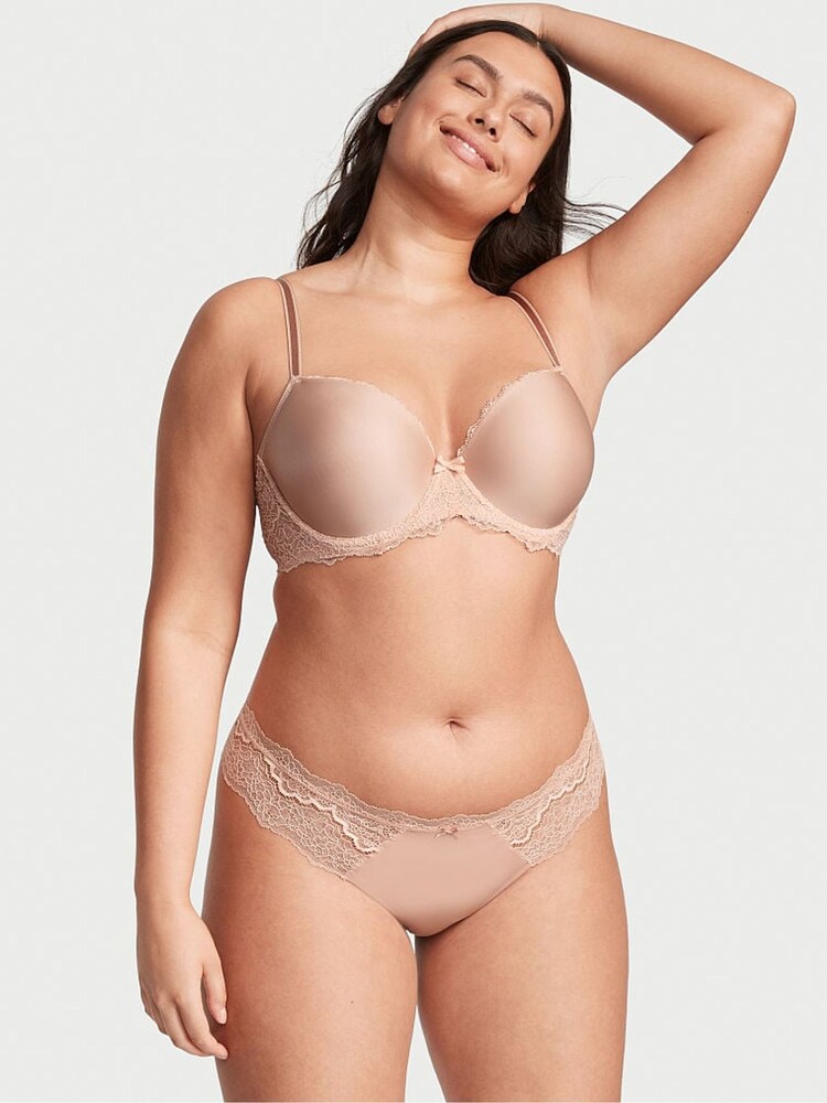 Victoria's Secret Evening Blush Pink Lace Trim Thong Knickers - Image 1 of 3 Victoria's Secret Evening Blush Pink Lace Trim Thong Knickers - Image 1 of 3