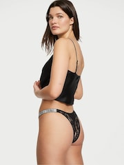 Victoria's Secret Black Lace Shine Strap Crotchless Brazilian Knickers - Image 2 of 6