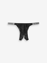 Victoria's Secret Black Lace Shine Strap Crotchless Brazilian Knickers - Image 3 of 6