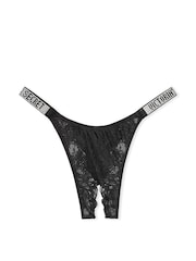 Victoria's Secret Black Lace Shine Strap Crotchless Brazilian Knickers - Image 4 of 6