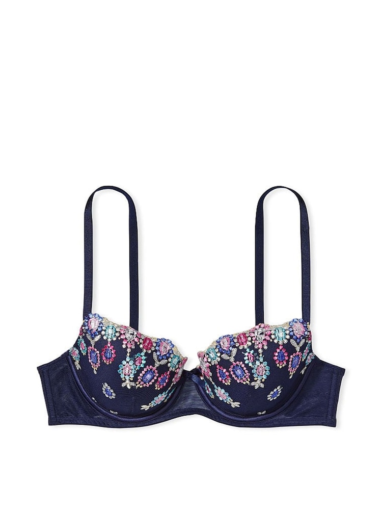 Victoria's Secret Noir Navy Embroidery Blue Embroidered Lightly Lined Demi Bra - Image 3 of 3