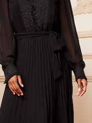 Love & Roses Black Petite Pleated Lace Hem Ruffle Long Sleeve Dress - Image 4 of 4