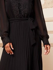 Love & Roses Black Pleated Lace Hem Ruffle Long Sleeve Dress - Image 4 of 4