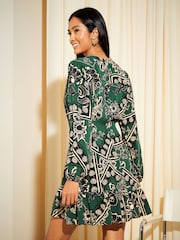 Friends Like These Green Paisley Tie Belted Shirt Mini Dress - Image 3 of 4