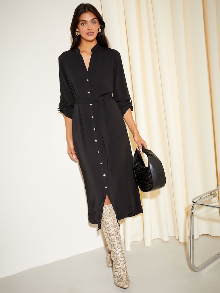 Friends Like These Black Button Through Shirt Midi Dress - Image 1 of 4