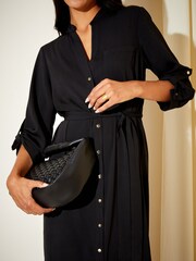 Friends Like These Black Button Through Shirt Midi Dress - Image 3 of 4