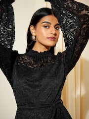 Friends Like These Black Petite Long Sleeve Lace Mini Dress - Image 2 of 4