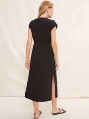 Friends Like These Black Button Through V Neck Short Sleeve Shirt Dress - Image 4 of 4