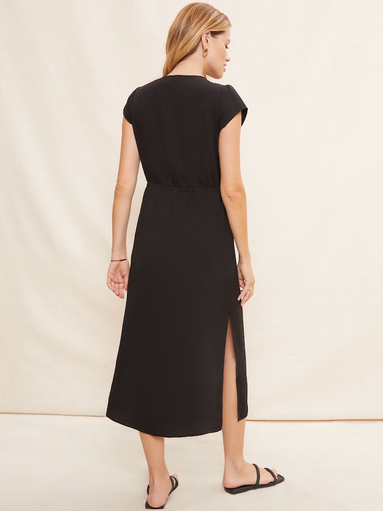 Friends Like These Black Button Through V Neck Short Sleeve Shirt Dress - Image 4 of 4 Friends Like These Black Button Through V Neck Short Sleeve Shirt Dress - Image 4 of 4