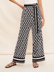 Friends Like These Black/White Geo Wide Leg Pull On Trousers - Image 1 of 4