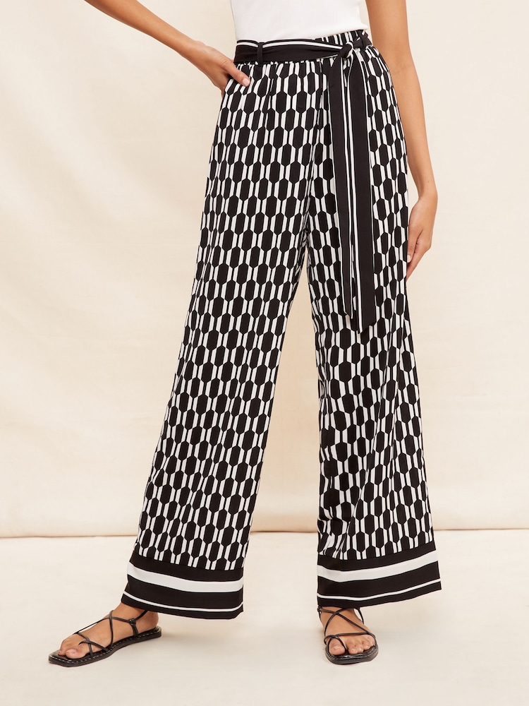 Friends Like These Black/White Geo Wide Leg Pull On Trousers - Image 1 of 4 Friends Like These Black/White Geo Wide Leg Pull On Trousers - Image 1 of 4