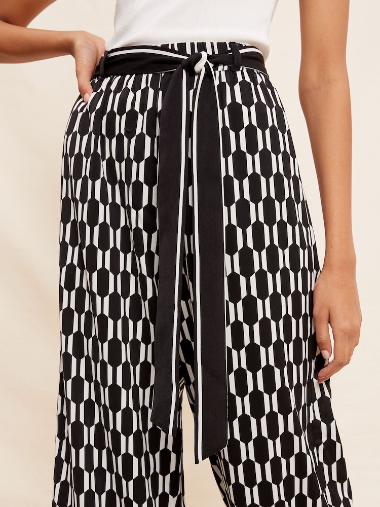 Friends Like These Black/White Geo Wide Leg Pull On Trousers - Image 2 of 4 Friends Like These Black/White Geo Wide Leg Pull On Trousers - Image 2 of 4