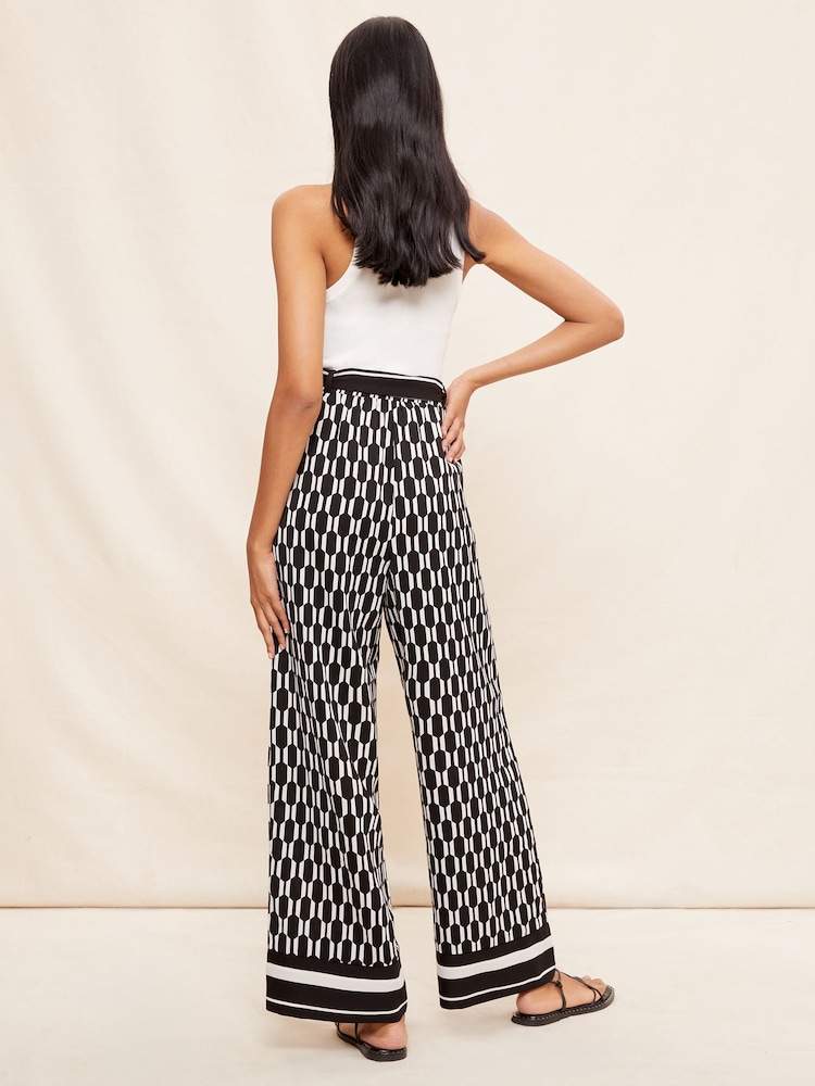 Friends Like These Black/White Geo Wide Leg Pull On Trousers - Image 4 of 4