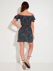 Pour Moi Green Woven Puff Sleeve Belted Bardot Dress - Image 2 of 5