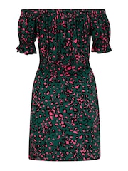 Pour Moi Green Woven Puff Sleeve Belted Bardot Dress - Image 5 of 5