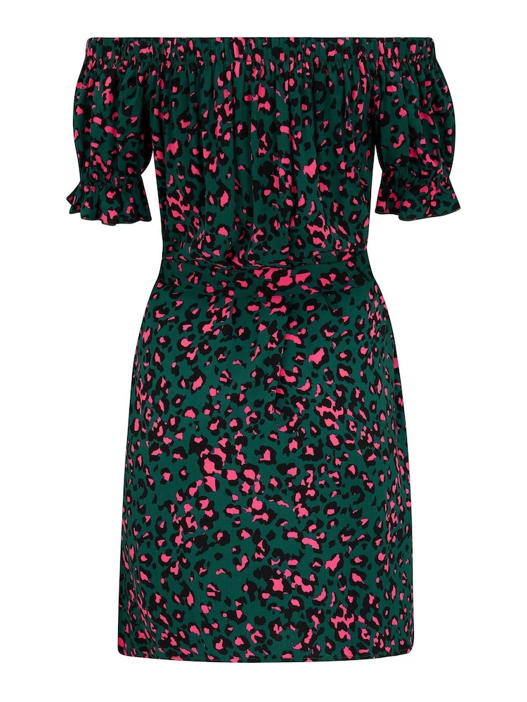 Pour Moi Green Woven Puff Sleeve Belted Bardot Dress - Image 5 of 5