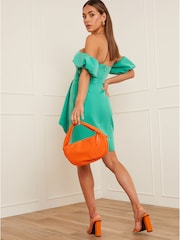 Chi Chi London Green Puff Sleeve Bardot Tie Detail Midi Dress - Image 4 of 4
