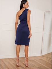 Chi Chi London Navy/Blue One Shoulder Pleated Bodycon Dress - Image 2 of 5