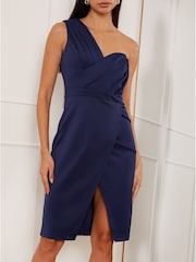 Chi Chi London Navy/Blue One Shoulder Pleated Bodycon Dress - Image 5 of 5