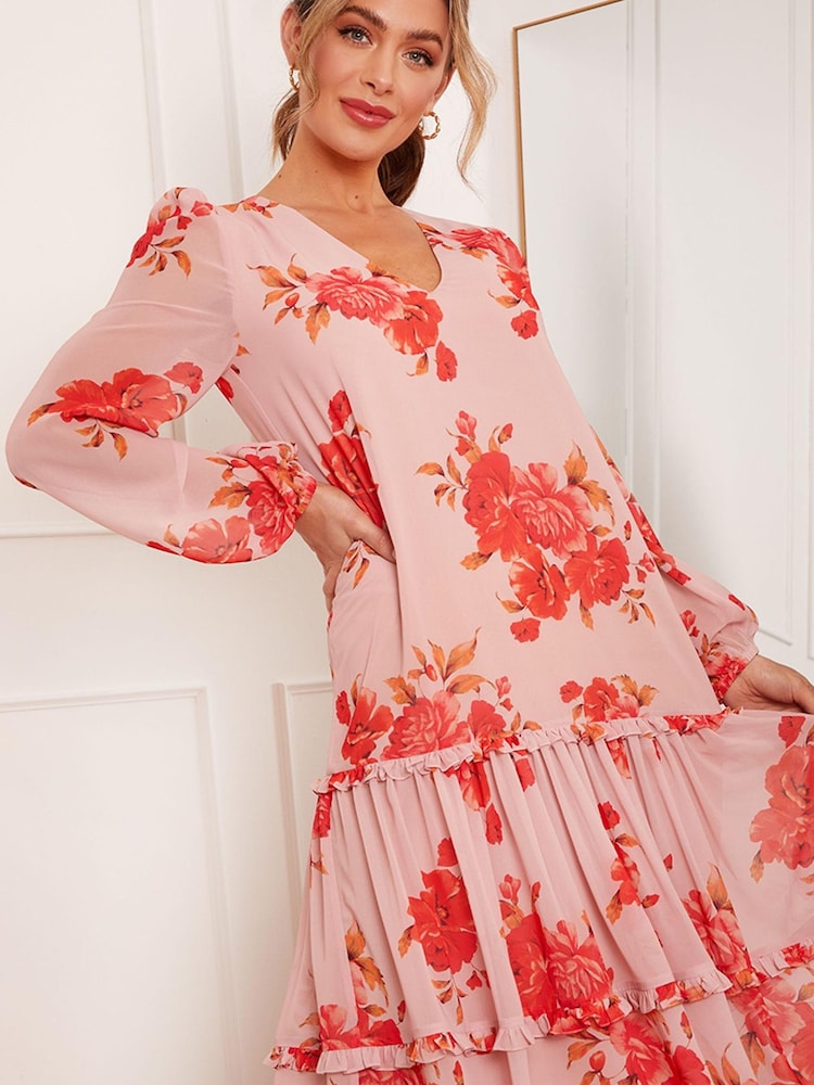 Rose - Chi Chi London Chi Chi London Robe d'été mi-longue à imprimé floral et manches longues - Image 3 of 5