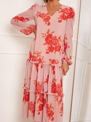 Chi Chi London Pink Chi Chi London Long Sleeve Floral Printed Midi Summer Dress - Image 5 of 5