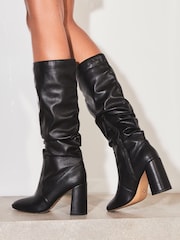 Lipsy Black Regular Fit Block Mid Heel Ruched Knee High Boot - Image 2 of 4