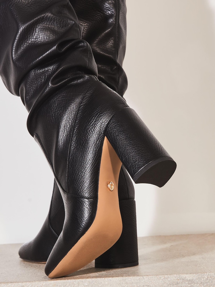 Lipsy Black Regular Fit Block Mid Heel Ruched Knee High Boot - Image 4 of 4