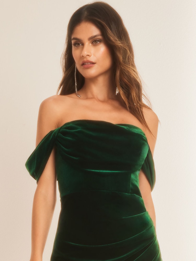 Lipsy Samt-Bardot-Split kleid mit Drapierung - Bild 4 von 4 Lipsy Samt-Bardot-Split kleid mit Drapierung - Bild 4 von 4