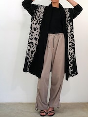 Religion Brown Long Line Soft Cotton Glitch Cardigan With Animal Pattern - Image 1 of 5