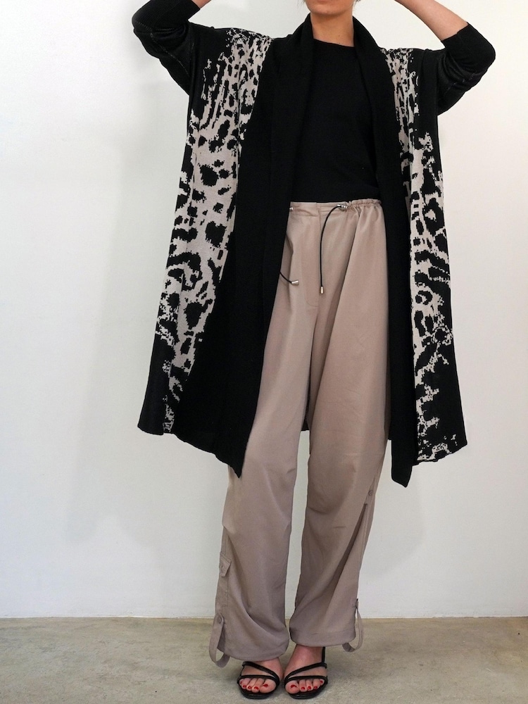 Religion Brown Long Line Soft Cotton Glitch Cardigan With Animal Pattern - Image 1 of 5