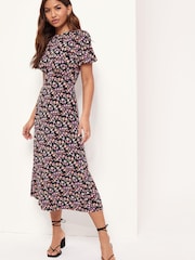 Lipsy Floral Petite Jersey Puff Short Sleeve Underbust Midi Dress - Image 1 of 4