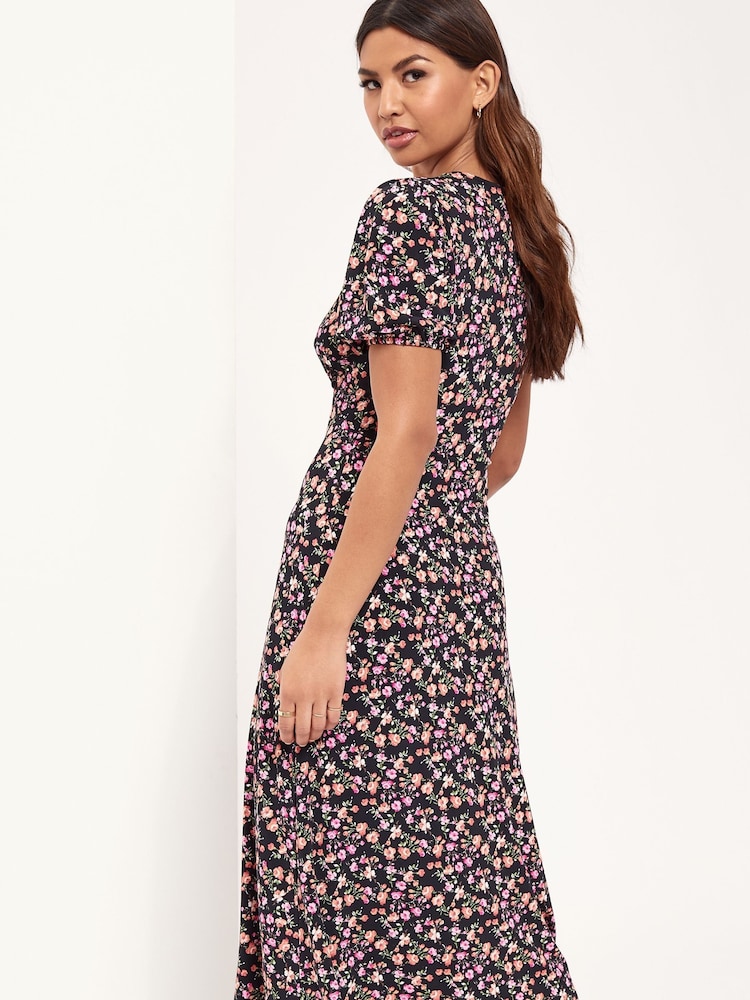Lipsy Floral Petite Jersey Puff Short Sleeve Underbust Midi Dress - Image 2 of 4 Lipsy Floral Petite Jersey Puff Short Sleeve Underbust Midi Dress - Image 2 of 4