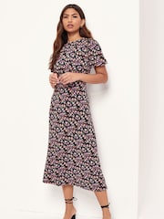 Lipsy Floral Petite Jersey Puff Short Sleeve Underbust Midi Dress - Image 3 of 4