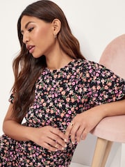 Lipsy Floral Petite Jersey Puff Short Sleeve Underbust Midi Dress - Image 4 of 4