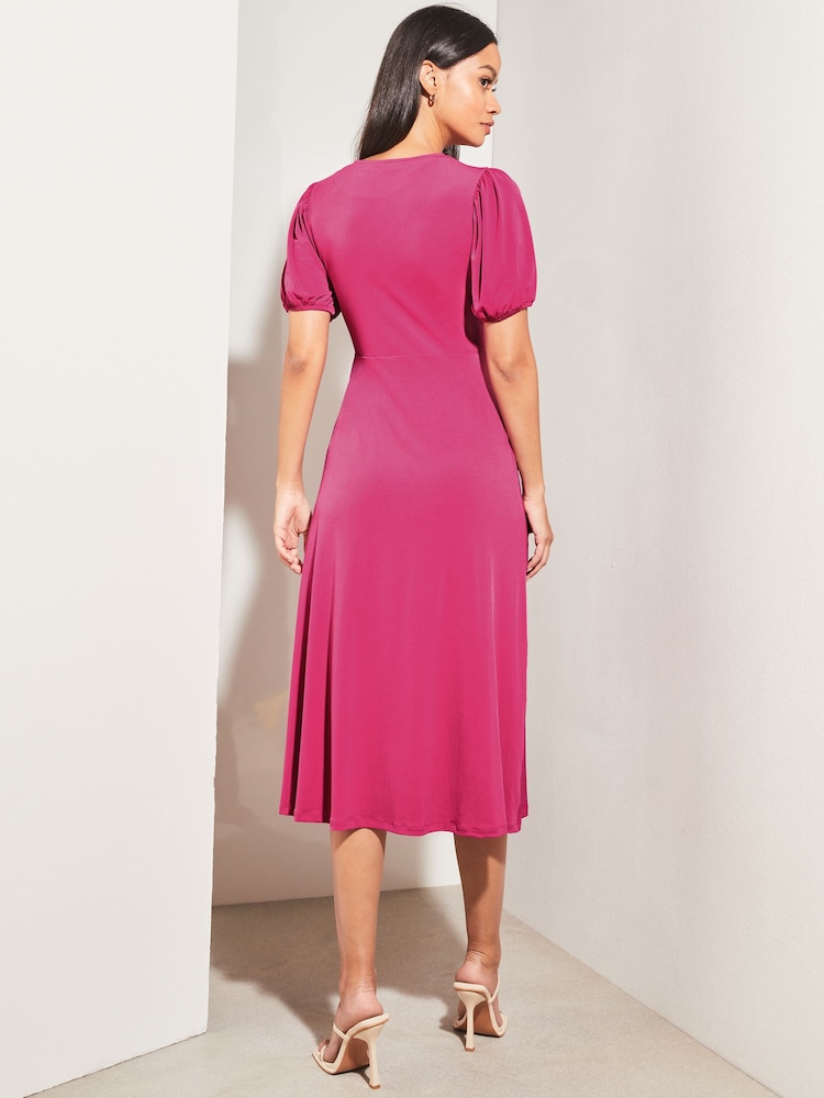 Lipsy Pink Jersey Puff Short Sleeve Underbust Summer Midi Dress - Image 2 of 4 Lipsy Pink Jersey Puff Short Sleeve Underbust Summer Midi Dress - Image 2 of 4