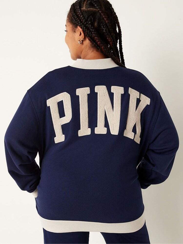 Victoria's Secret PINK Blue Varsity Fleece Jacket - Image 2 of 3 Victoria's Secret PINK Blue Varsity Fleece Jacket - Image 2 of 3