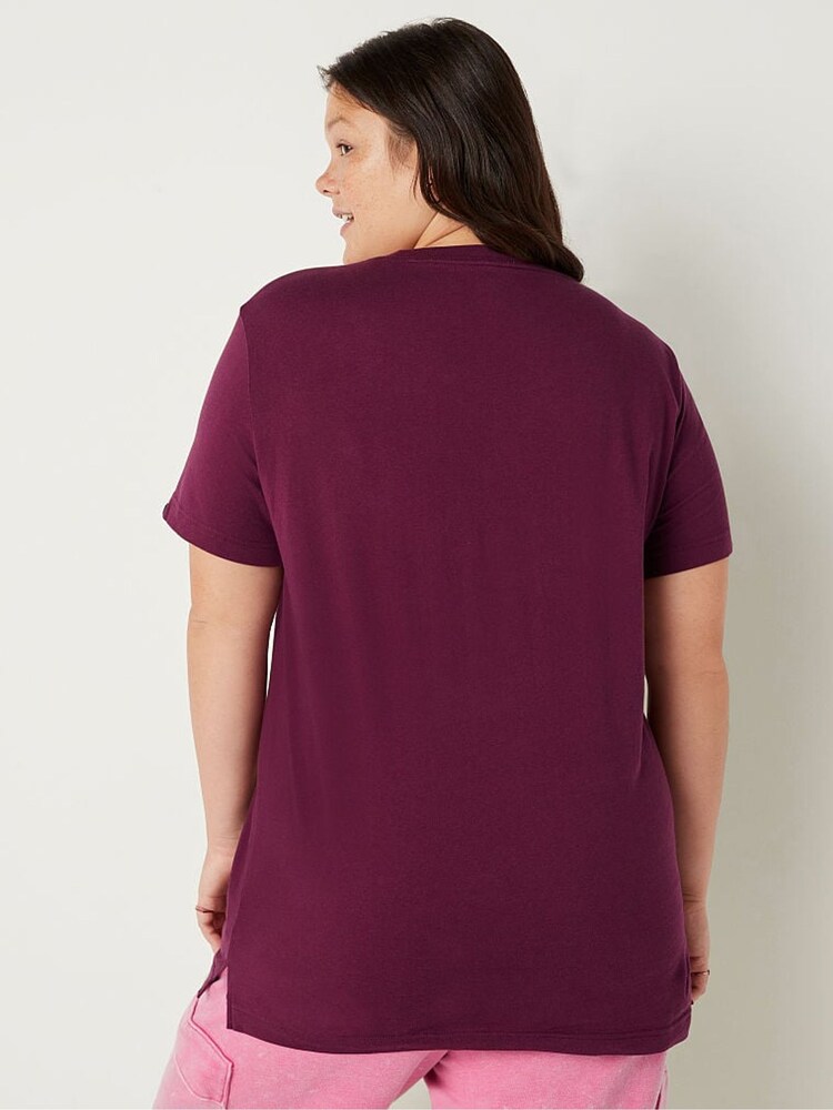 Victoria's Secret PINK Rich Maroon Pink Graphic Cotton Short Sleeve Campus T-Shirt - Image 2 of 4 Victoria's Secret PINK Rich Maroon Pink Graphic Cotton Short Sleeve Campus T-Shirt - Image 2 of 4