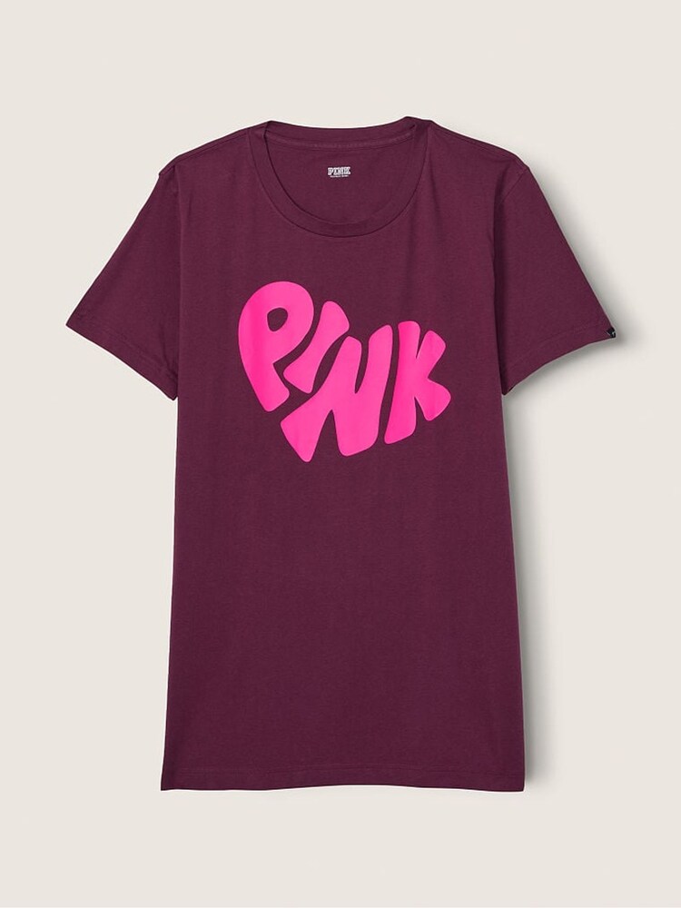 Victoria's Secret PINK Rich Maroon Pink Graphic Cotton Short Sleeve Campus T-Shirt - Image 4 of 4