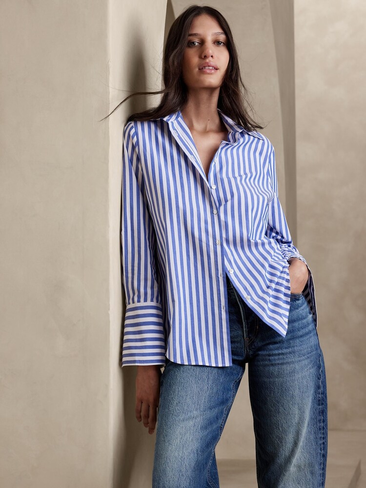 Banana Republic Blue Stripe The Perfect Shirt - Image 1 of 1
