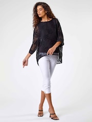 Roman Black Leaf Burnout Print Overlay Top - Image 3 of 5