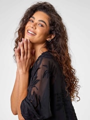 Roman Black Leaf Burnout Print Overlay Top - Image 4 of 5