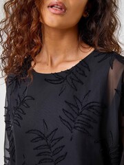 Roman Black Leaf Burnout Print Overlay Top - Image 5 of 5
