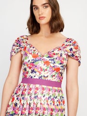 Little Mistress Pink & White Multi Floral Pleated Midi Dress - Image 4 of 4